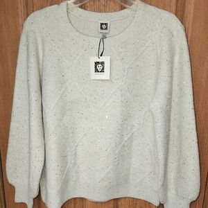 NWT Anne Klein Cream & Gold Sequins Sweater Women's Size M